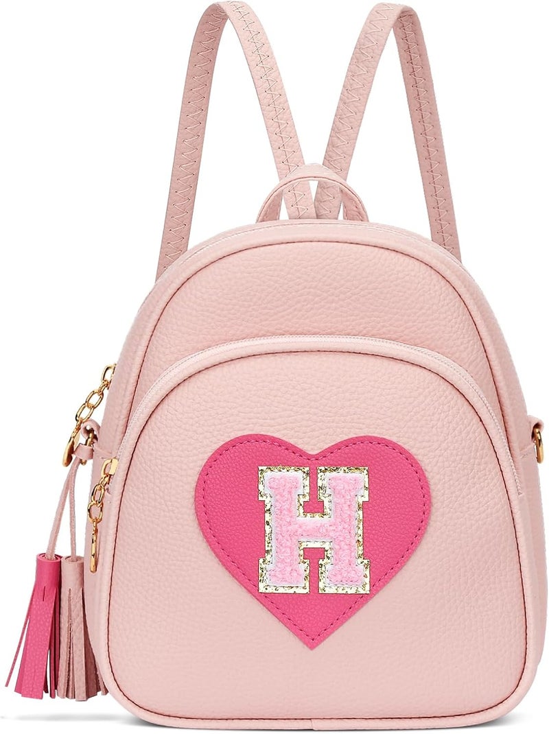 CLOUDWINGS Girls Initial Mini Backpack Gifts for Kid Toddler Little Girl Teen Small Cute Heart Backpack Purse Preschool Kindergarten Bookbag，Pink-H - Image 1